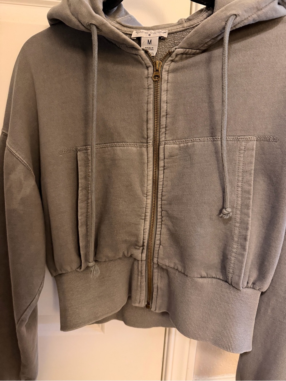 Washed Gray Cropped Zip Hoodie Jacket - Picture 2 of 5